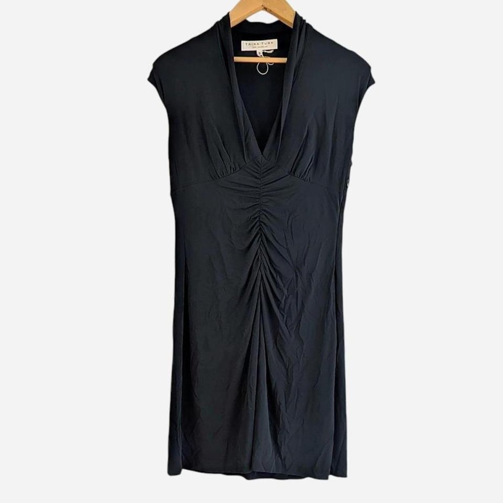 Trina Turk Black Ruched Cocktail Dress 8 - Picture 2 of 7